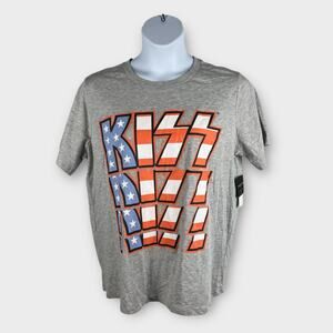 NWT Grayson Threads Womens Kiss USA Graphic T-Shirt Band Shirt Gray Plus Size 1X